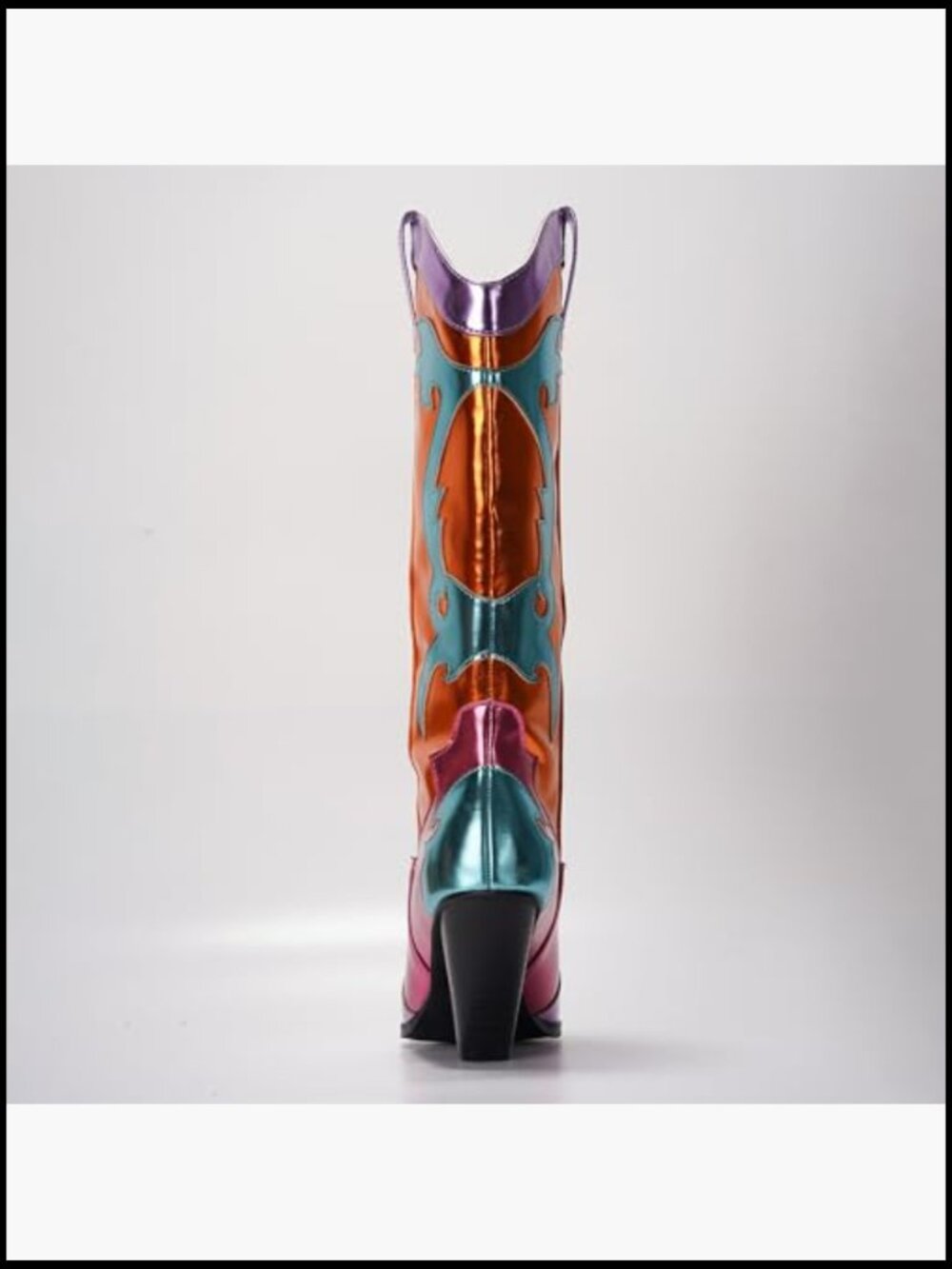 Metallic Colorblock Cowboy Boots Mid Calf 3 Inch Heel Pointed Toe Western Boots - Picture 6 of 7
